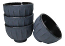 Dark Gray Ridged Lines Japanese Tetsubin Style Cast Iron Tea Cups Set of 4