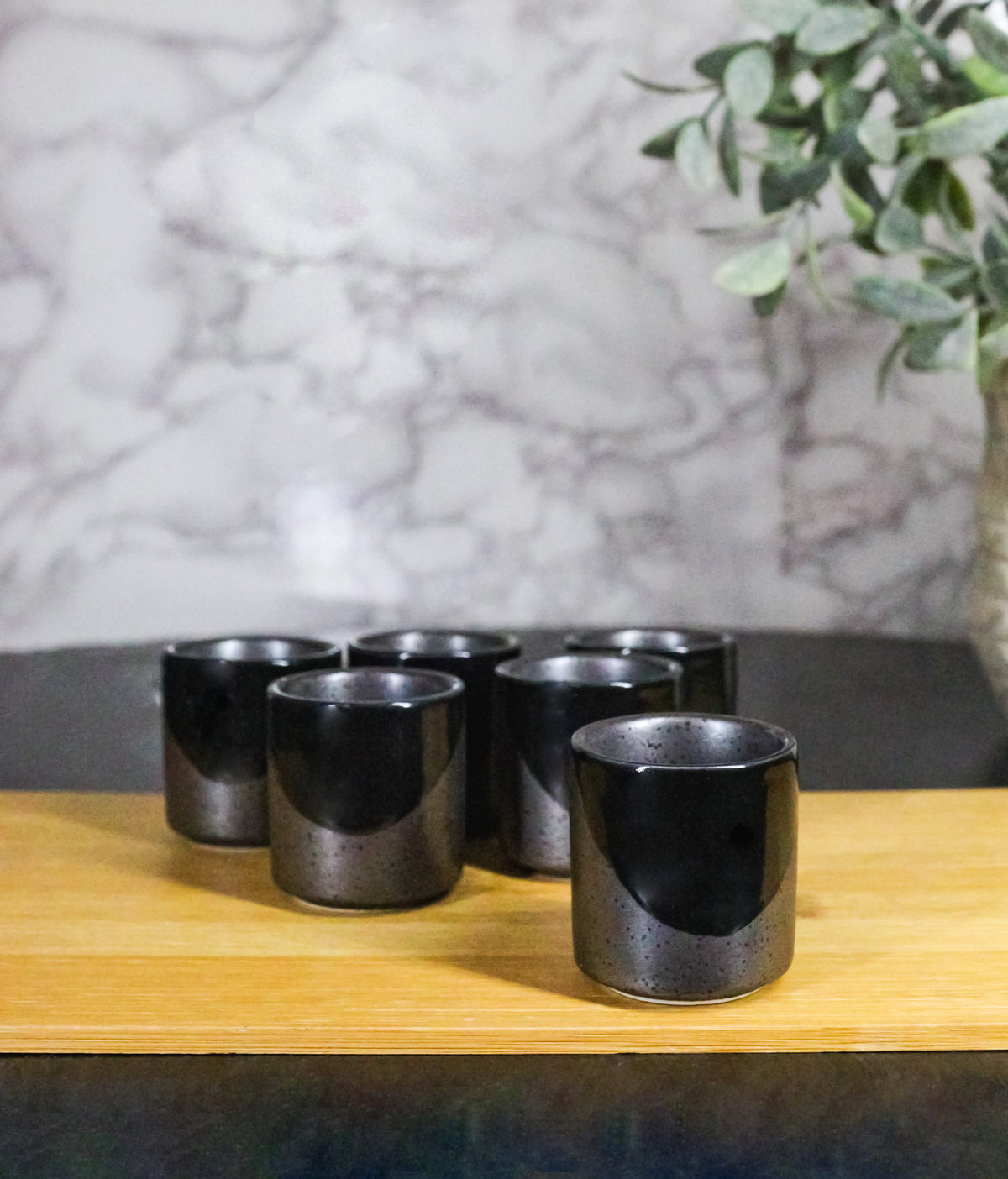 Set of 6 Black And Charcoal Gray Modern Porcelain 1.25oz Ochoko Yuzu Sake Cups