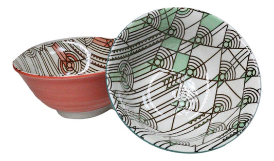 Pack Of 2 Made In Japan FLW April Showers Orange And Green Porcelain Bowls 18oz