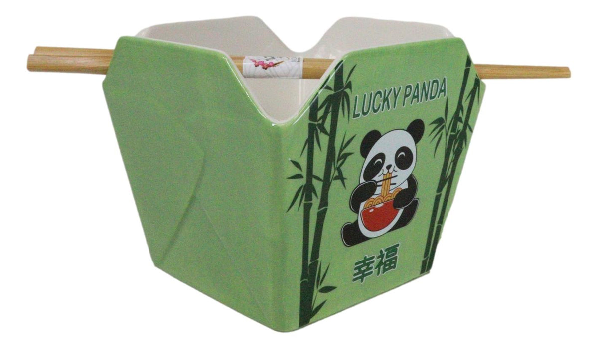 Lucky Panda With Bamboo Ramen Takeout To Go Box Serving Bowl With Chopsticks Set