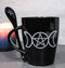 Wicca Sacred Triple Moon Pentagram Circle Ceramic Mug And Pentacle Spoon Set
