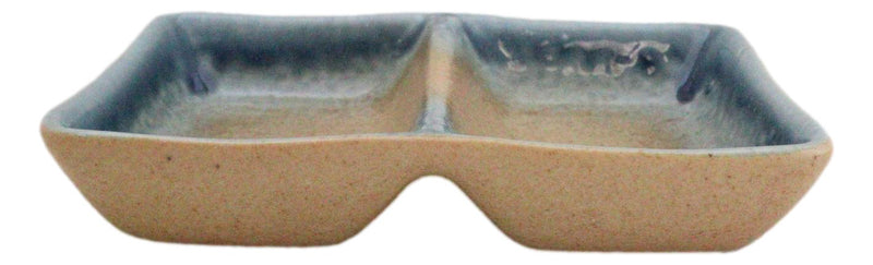 Pack Of 6 Ceramic Ao Nagashi Soy Sauce Or Condiment Dishes With 2 Compartments