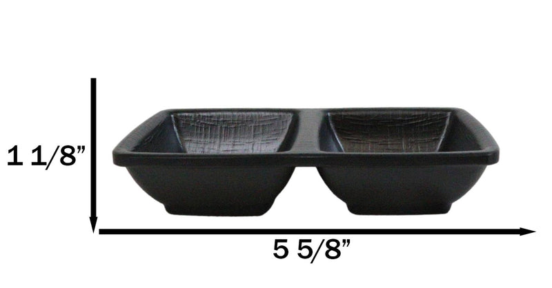 Pack Of 6 Black Silk Melamine 2 Partition Condiment Sauce Dipping Bowl or Dishes