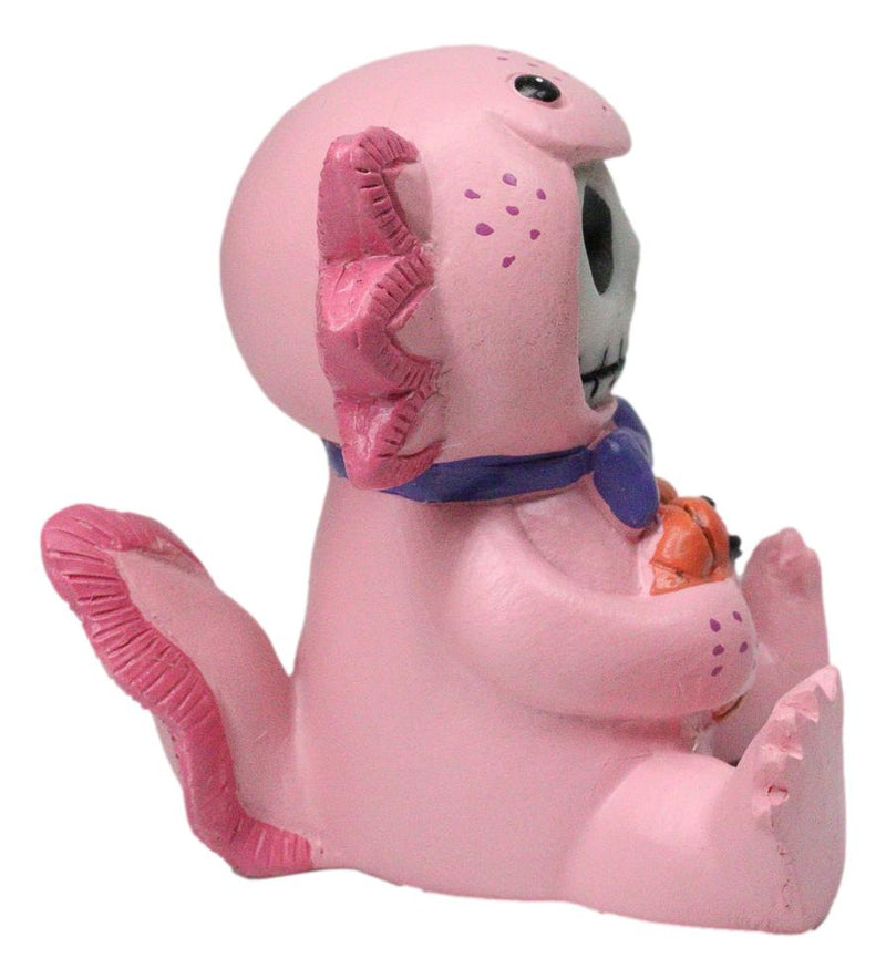 Furrybones Cute Pink Loti The Axolotl Holding Worm Skeleton Figurine Furry Bones