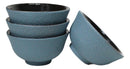 Teal Blue Textured Japanese Tetsubin Style Cast Iron Mini Tea Cups Set of 4