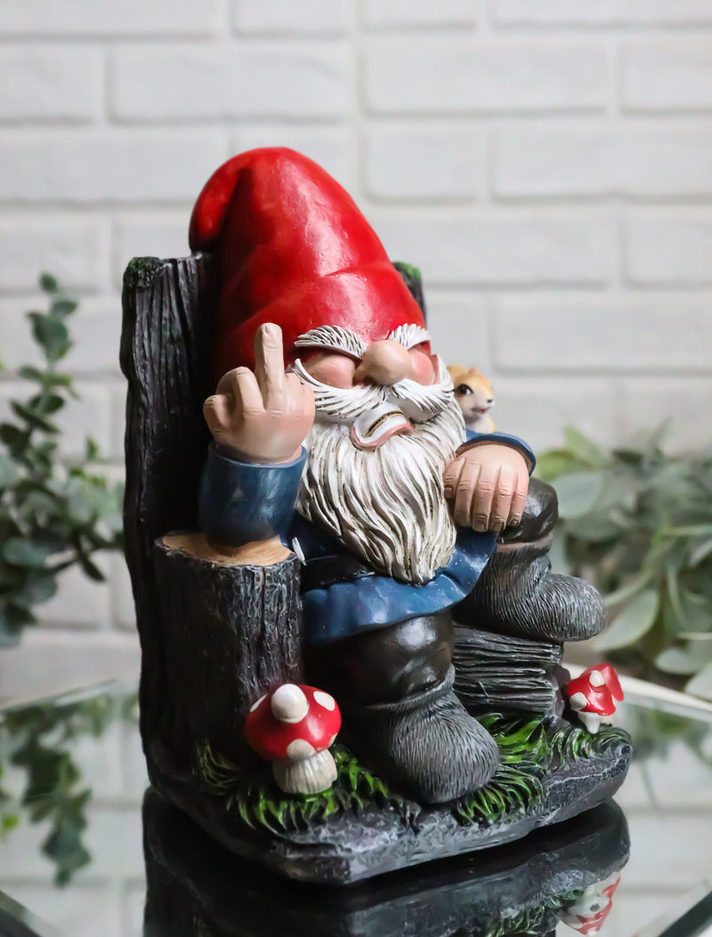 Get Out! Rude Mean Gnome Dwarf And Squirrel On Chair Flipping The Bird Figurine
