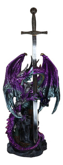 Purple Elite Knight Armored Dragon With Bronze Sword Letter Opener Figurine