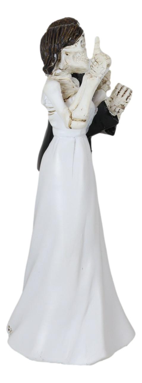 Love Never Dies Skeleton Wedding Couple Bride and Groom Love Hand Sign Figurine
