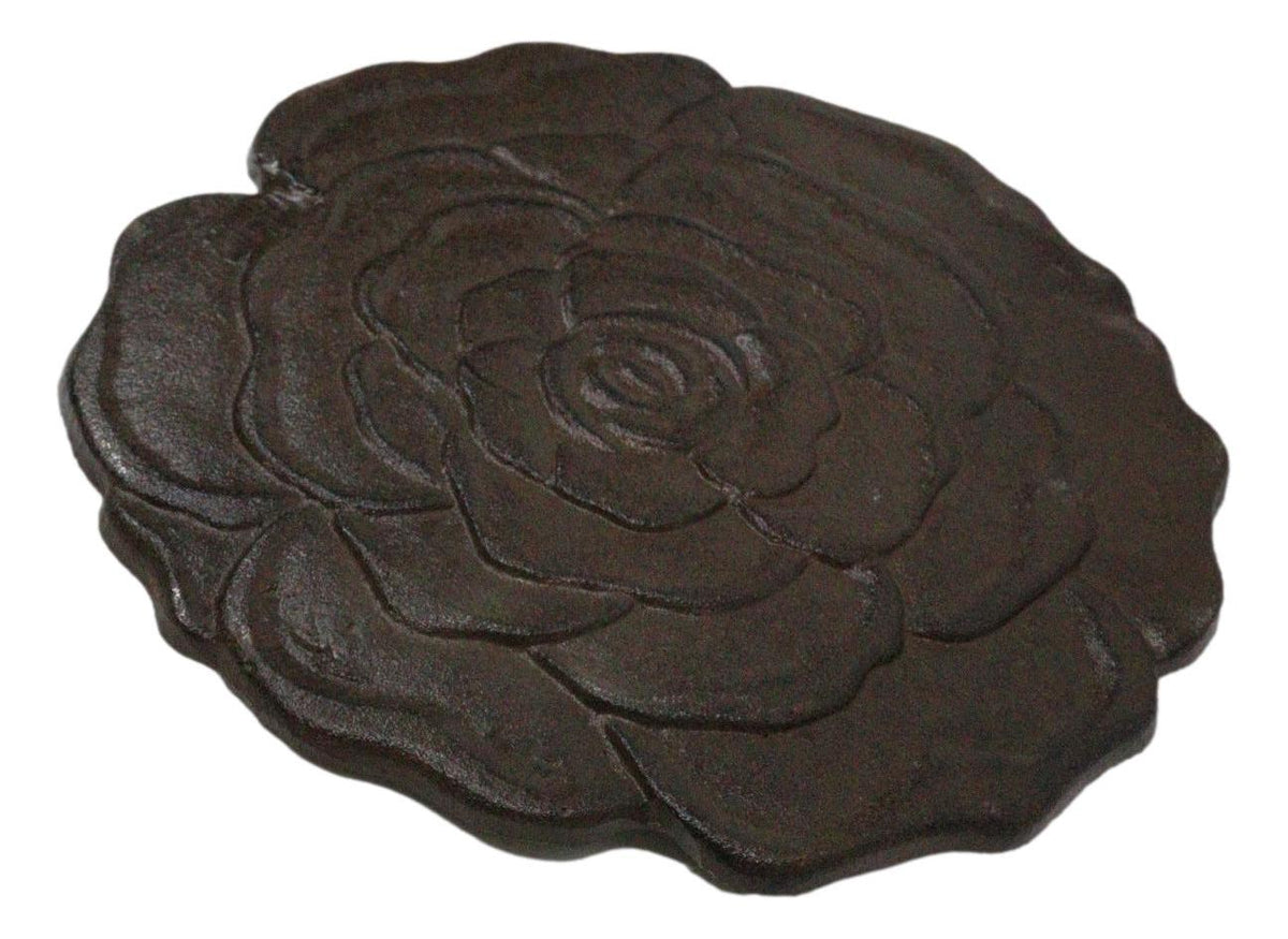 Pack Of 3 Rustic Cast Iron Rose Flower Blossom Garden Garden Stepping Stones - Ebros Gift