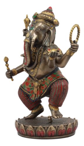 Hindu Supreme God Dancing Nritya Ganesha On Lotus Statue 8"H Patron Of The Arts