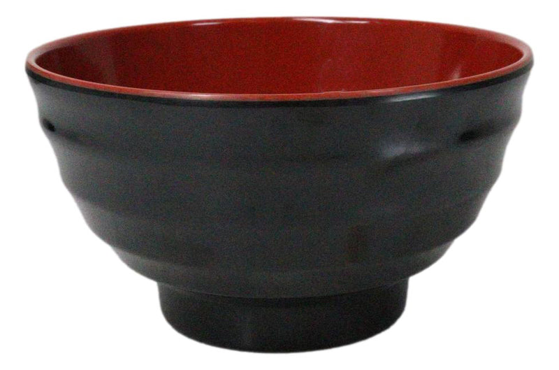 Set Of 6 Red And Black Round Ridged Body Soup Salad Rice Melamine Bowls 6.5"D