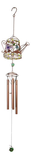 Monarch Butterflies On Garden Watering Can Art Glass Gemstones Metal Wind Chime