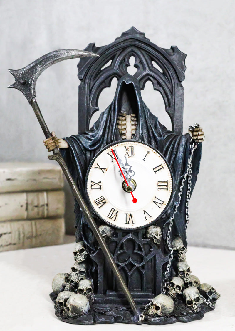 Black Death Grim Reaper With Scythe Time Waits For No Man Table Clock Figurine