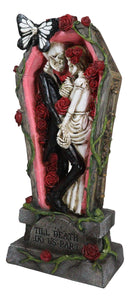 Wedding Bride and Groom Skeletons In Rose Coffin Till Death Do Us Part Figurine