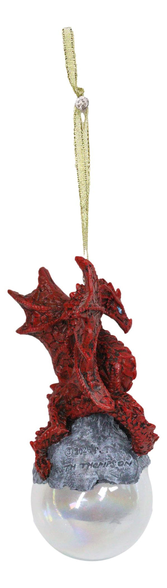 Ruth Thompson Red Inferno Dragon On Pearl Glass Ball Ornament Figurine 5"H - Ebros Gift