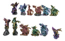 Set Of 12 Colorful Metallic Behemoth Dragons In Multiple Poses Mini Figurines