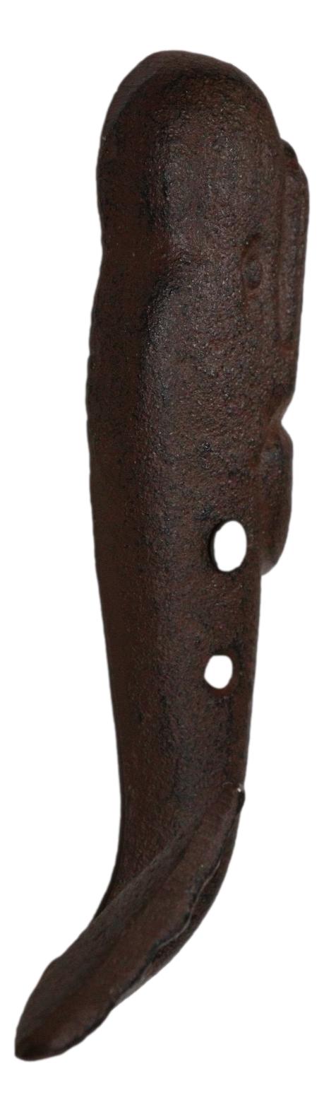 Set of 2 Cast Iron Nautical Sperm Whale Tail Wall Hooks In Rust Bronze Finish