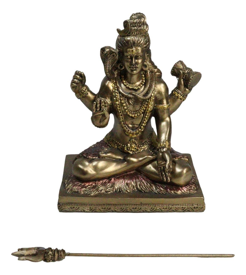 Hindu God Lord Shiva With Trishula Trident Drum Cobra In Meditation Figurine