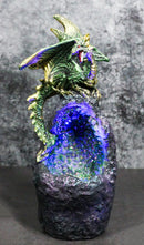 Metallic Green Gold Meteorite Dragon On Faux Geode Crystal Cavern Rock Figurine
