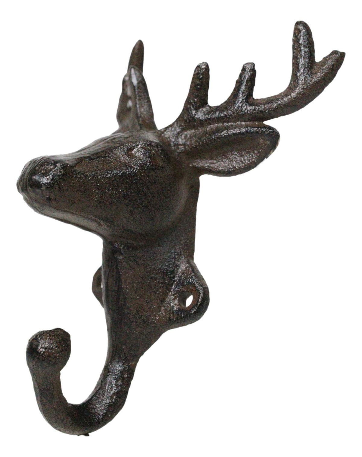 Pack Of 2 Cast Iron Rustic Elk Deer Head With Antlers Wall Coat Hook Sculptures