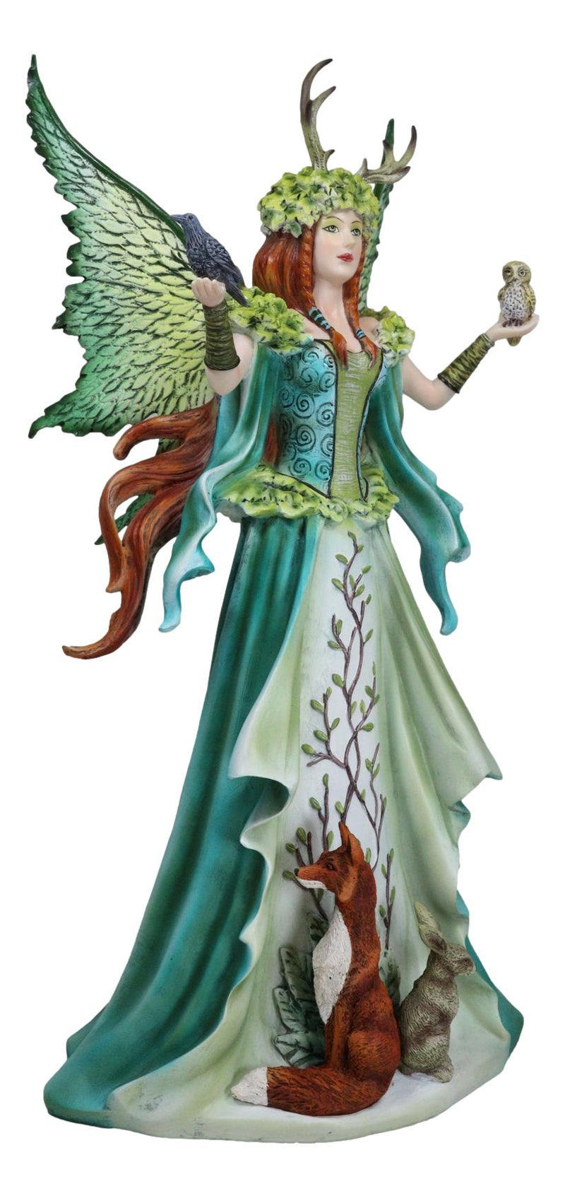 Fantasy Dragon Taker Antler Crown Queen Of The Forest Fairy And Animals Figurine
