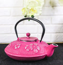 Magenta Ume Plum Blossoms Cast Iron Tetsubin Teapot With Enamel Liner