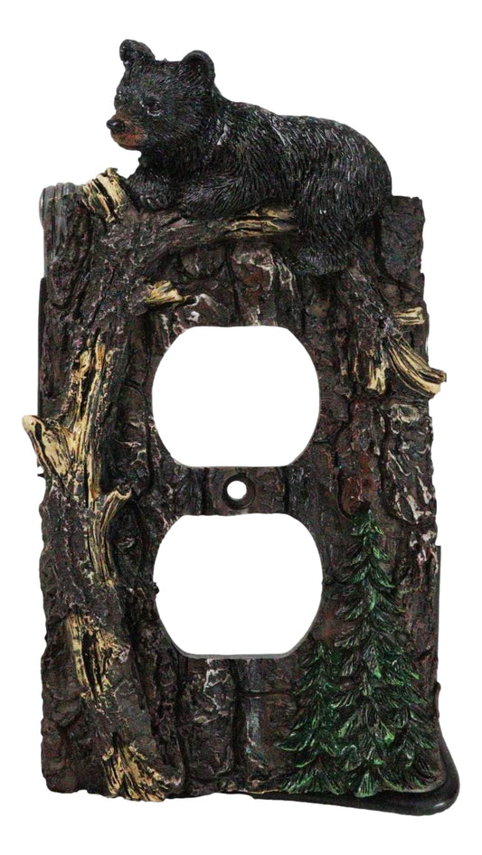 Set of 2 Rustic Forest Black Bears Climbing Tree Double Receptacle Outlet Covers - Ebros Gift