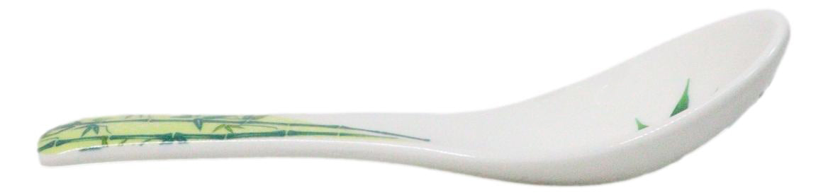 Set of 6 Green Bamboo Porcelain Asian Soup Spoons Japanese Ramen Pho Wonton