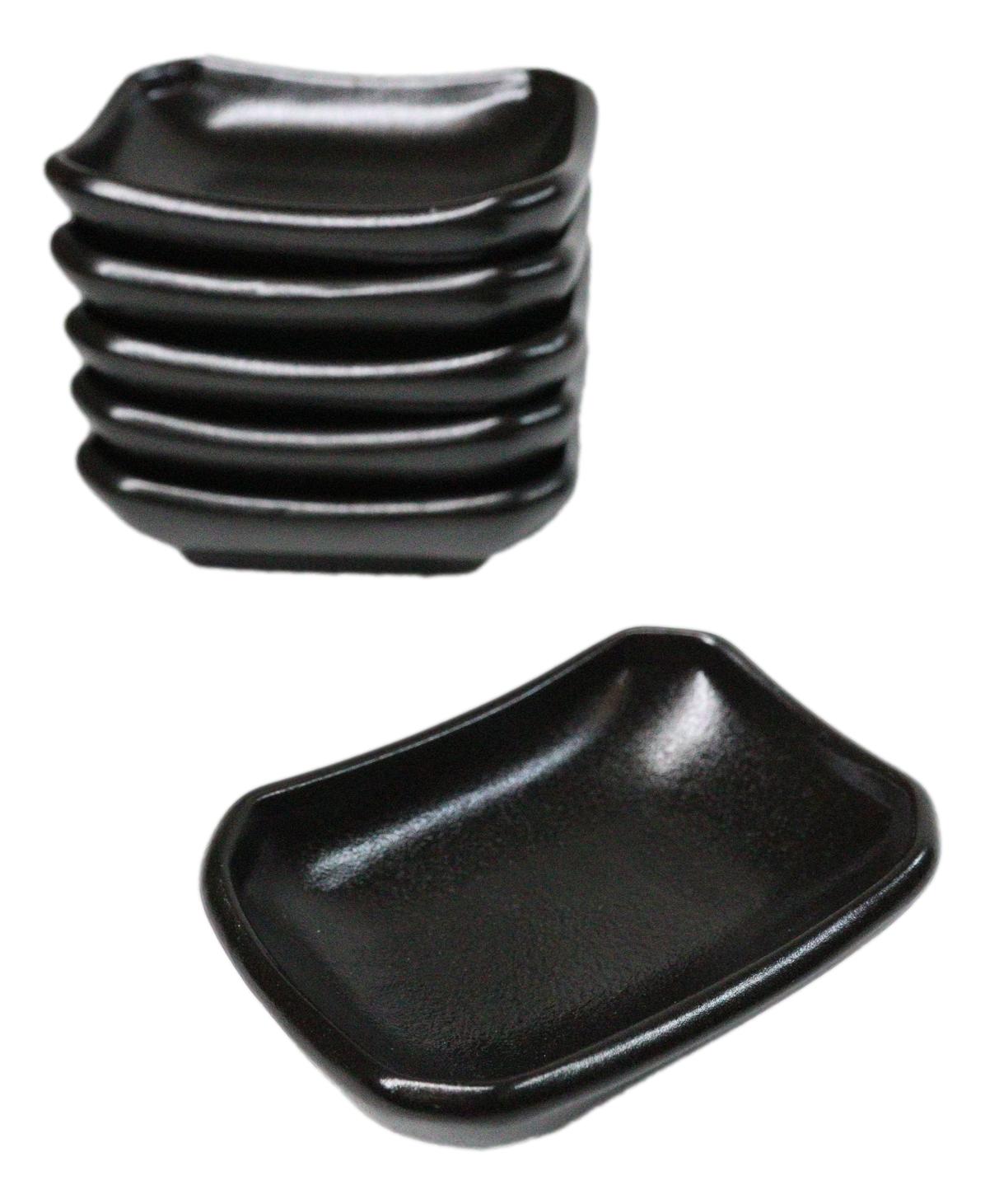Pack Of 6 Ceramic Black Kokuyo Soy Sauce Oil Condiment Rectangular Dishes 2oz