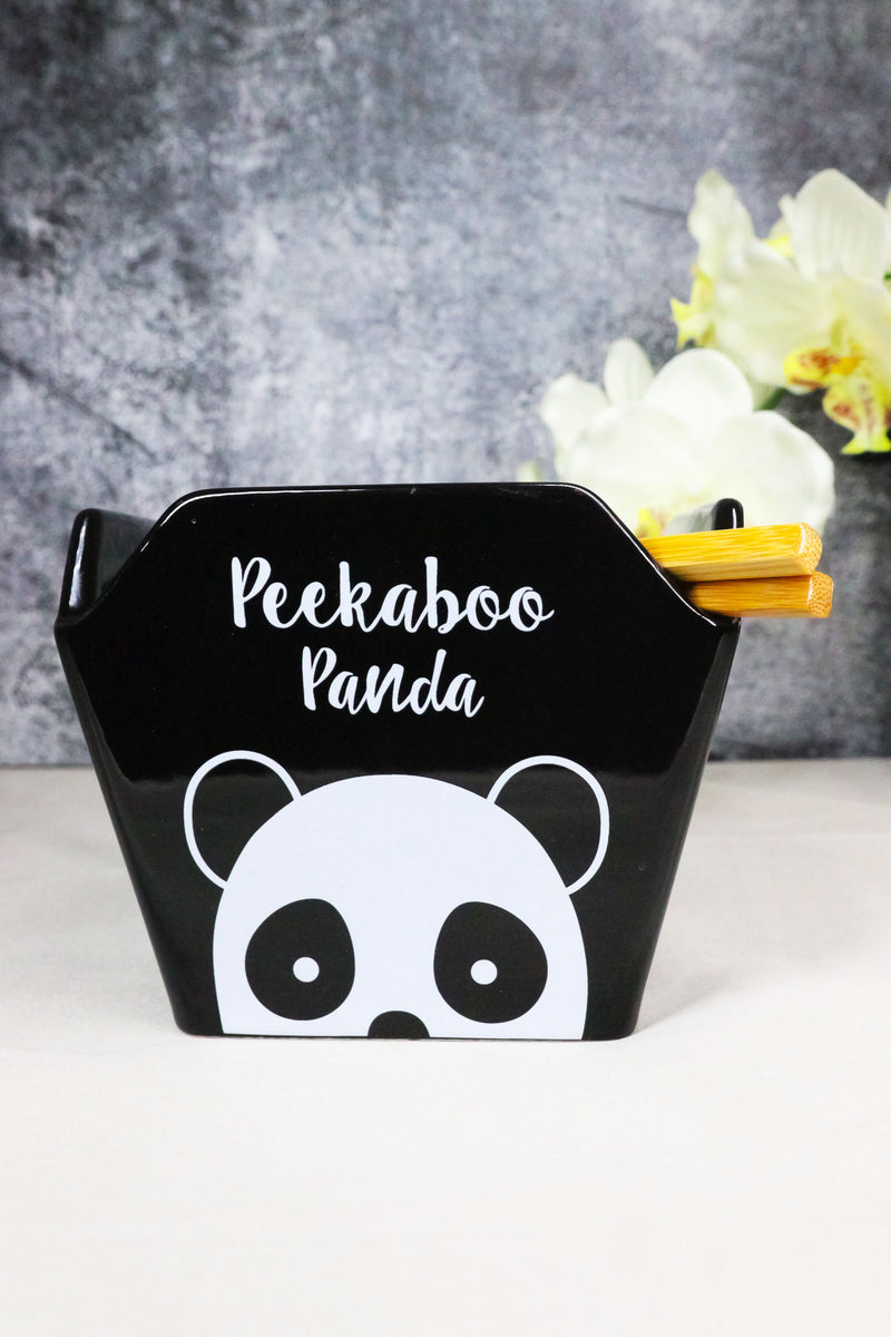 Black Peekaboo Panda Takeout To Go Box Serving Bowl With Chopsticks Set