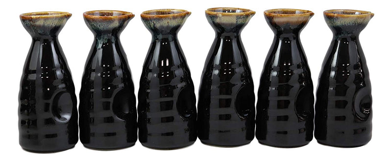 Glazed Ceramic Brown Waterfall Japanese Wine Sake Tokkuri Flask Pack of 6 Flasks