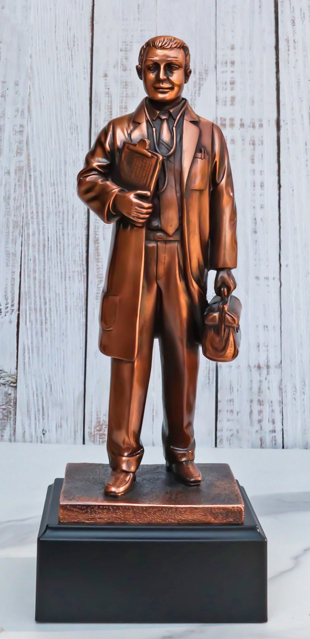 Medical Professional Physician Male Doctor Bronzed Resin Statue With Base Stand
