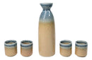 Blue Brown River Ao Nagashi Porcelain Sake Carafe Flask 9oz & 4 Ochoko Cups Set