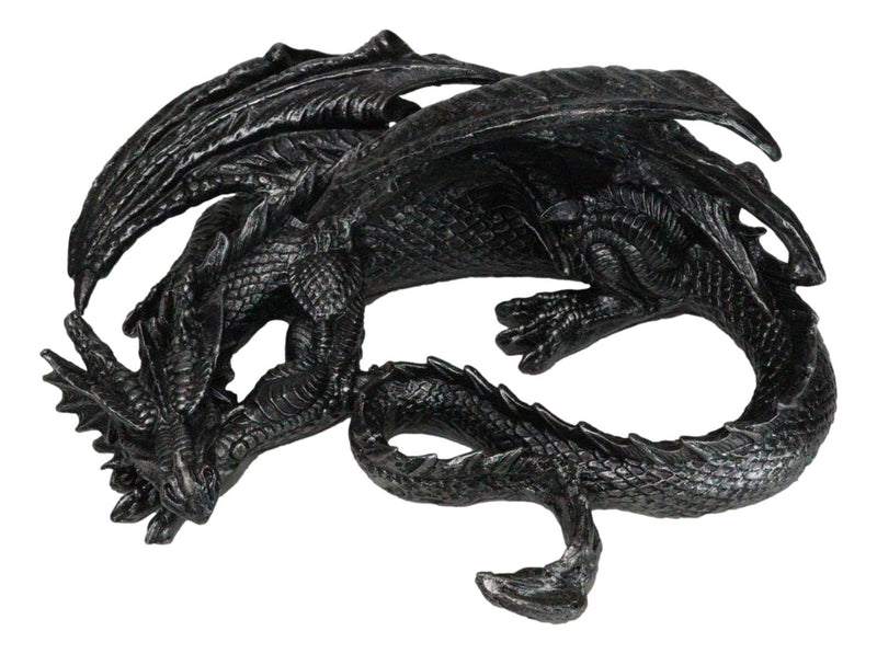 Medieval Fantasy Horned Black Soma Dragon At Repose Collectible Figurine 11"L