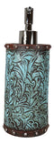 Rustic Western Turquoise Floral Tooled Art Countertop Liquid Soap Dispenser Pump