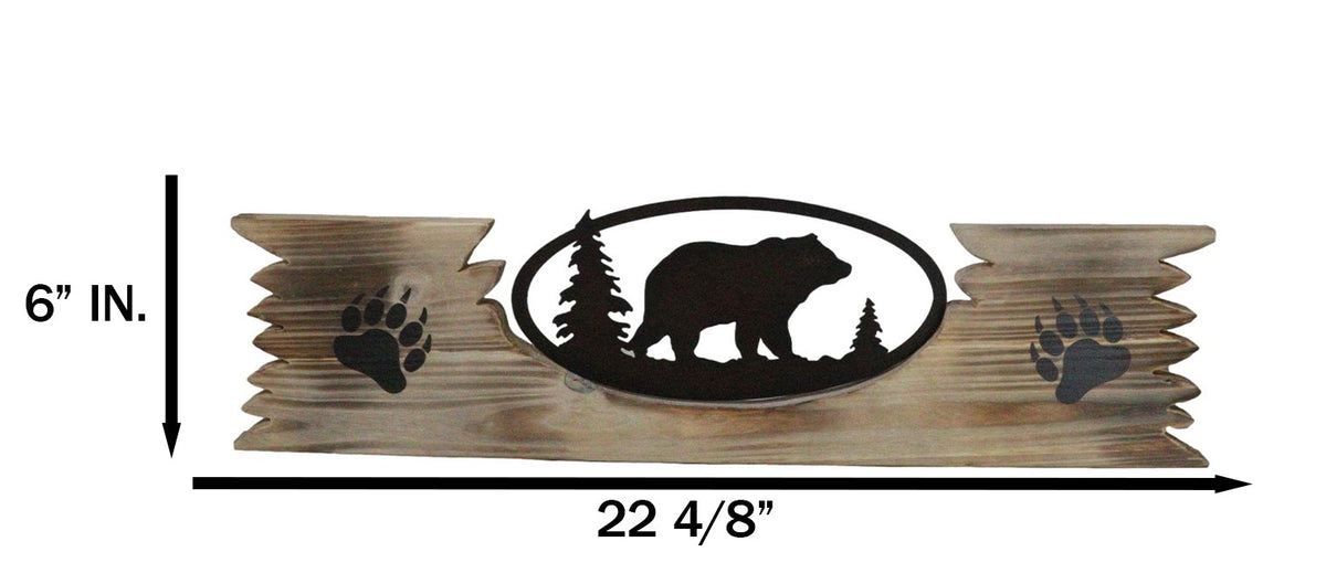 Rustic Western Black Bear By Pine Trees Metal Cutout Wooden Plank Wall Decor