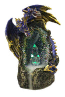 Blue Dragon On Faux Geode Crystal Mountain LED Backflow Incense Burner Figurine
