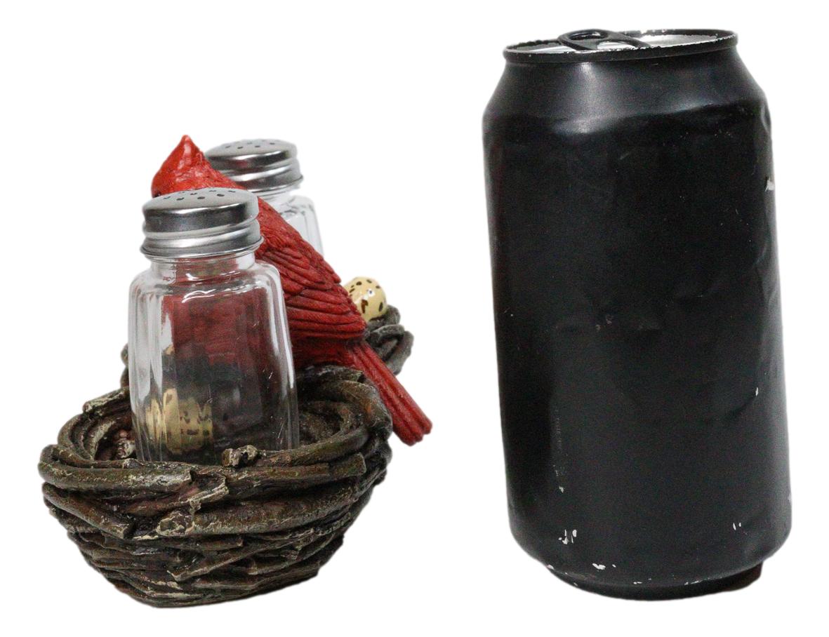 Wildlife Cardinal Nest Salt & Pepper Shaker Holder Red Bird Tabletop Figurine