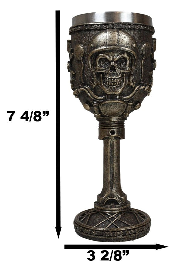 Mechanics Engineering Motohead Aviator Pilot Skeleton Cranium Skull Wine Goblet - Ebros Gift