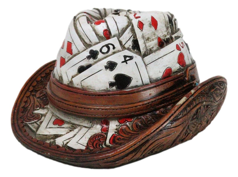 Rustic Country Western Casino Poker Cards Faux Leather Cowboy Hat Money Bank