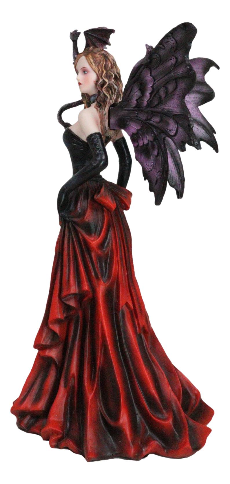 Fantasy Dragon Mother Red Gowned Fairy Queen With Pixie Dragonling Figurine