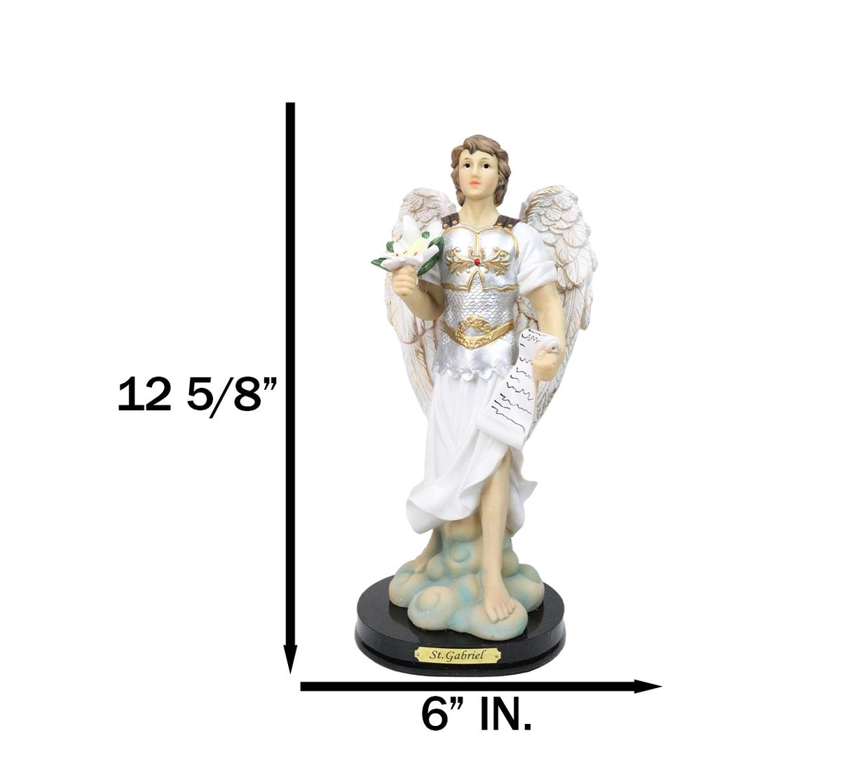 Archangel Saint Gabriel Holding Scroll and White Lotus Figurine With Base 12"H
