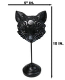 Gothic WIcca Mystic Moon Cat Masque Ornament On Pole Stand Or Wall Sculpture
