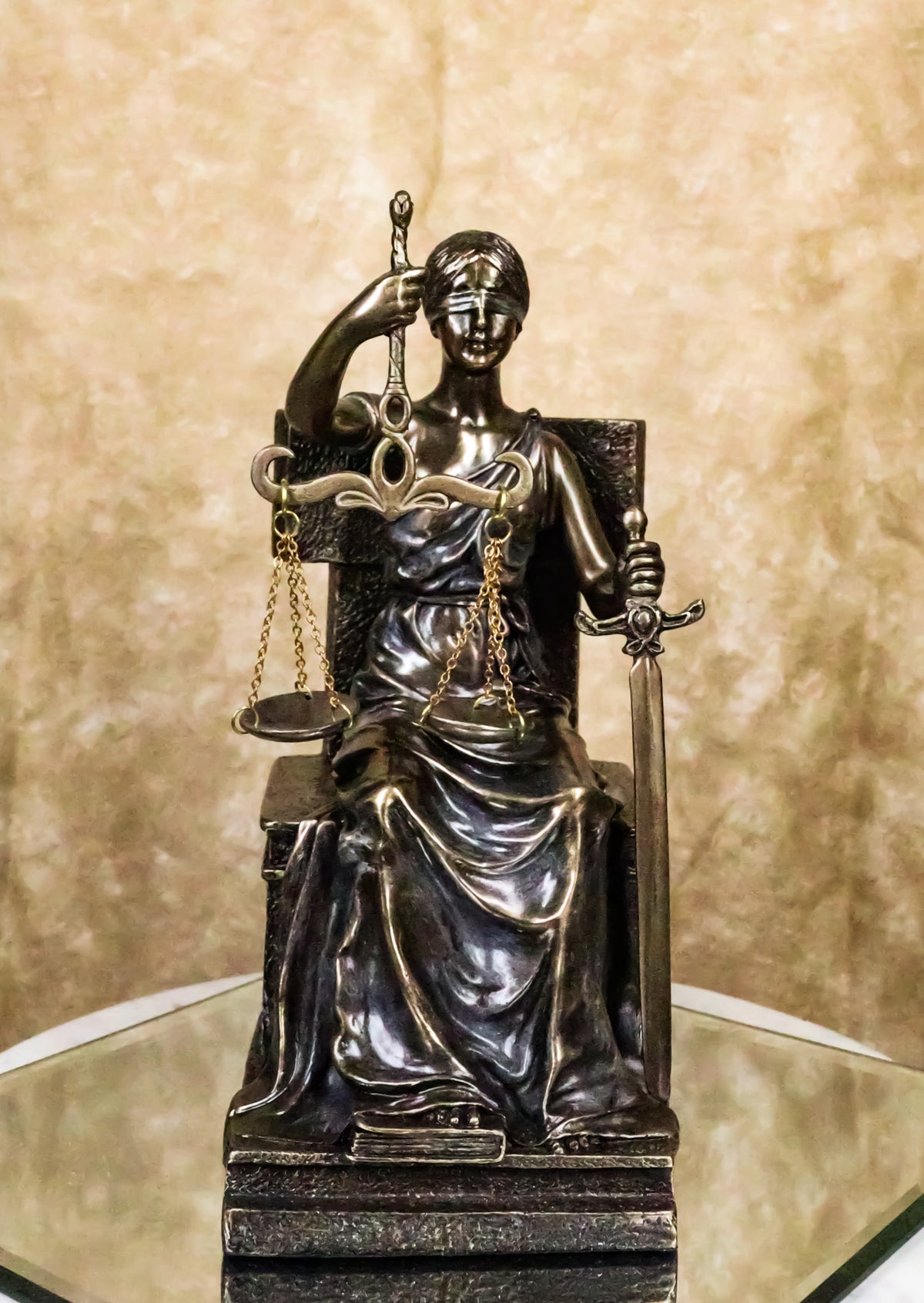 Ebros Seated Lady Justice in Blindfold with Scales and Sword Statue 8.25" Tall