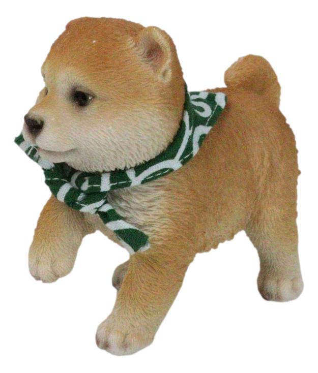 Lifelike Adorable Playful Japanese Shiba Inu Puppy Dog with Scarf Mini Figurine