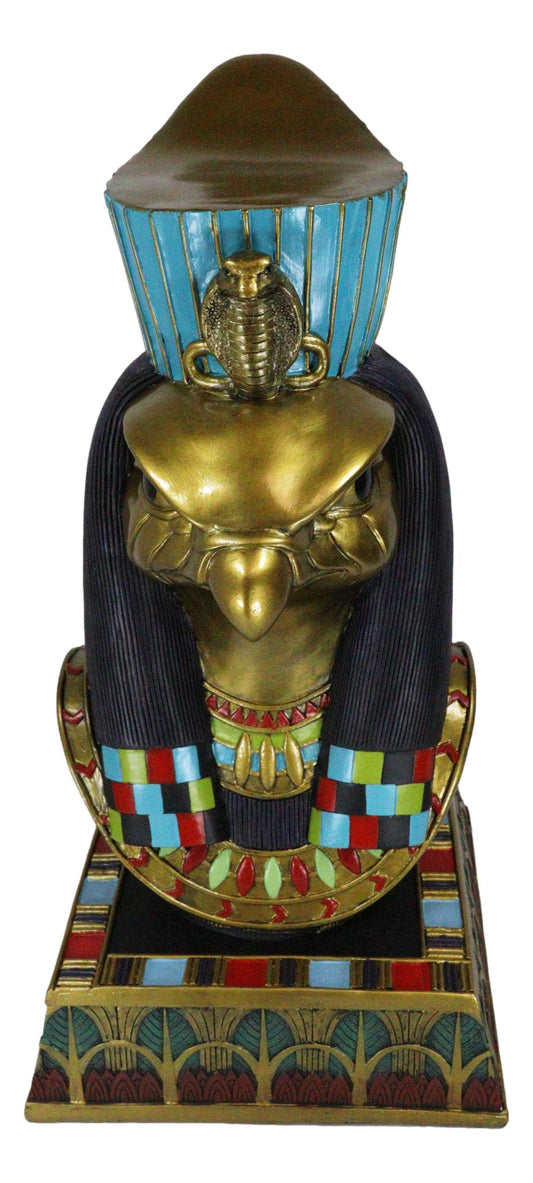 Egyptian God Of The Sky And Sun Horus Ra With Pschent Bust Statue With Base