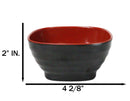 Set Of 6 Red And Black Square Ridged Small Soup Salad Rice Melamine Bowls 4.5"L