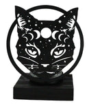 Wicca Phases of The Moon Celestial Black Cat Metal Votive T-Lite Candle Holder