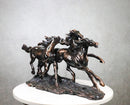 Three Equestrian Wild Galloping Horses Large Statue 18" Long Electroplated