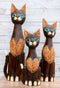 Balinese Wood Handicraft Heart Carving Feline Cat Family Set of 3 Figurines 20"H
